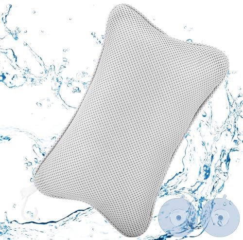 Collazoey Badewannenkissen,Badekissen für Badewanne,mit 2 starken Saugnäpfen,für festen Halt Ergonomisches Spa-Badewannenkissen,Kissen für optimale Nacken Entspannung (Grau)