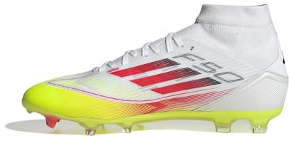 adidas Women's F50 League Mid Football Boots FG/MG Women, Cloud White/Lucid Red/Solar Yellow, 8 UK