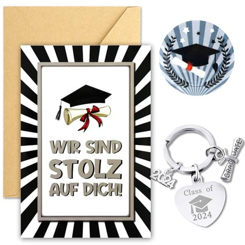 Bestandene prüfung geschenk,1 bachelor karte+1 Graduation Keychain,mit Umschlag Aufkleber,Abschluss Schlüsselanhänger Glückwunschkarte,Bestandene prüfung karte,Abschluss Geschenk,Bachelor geschenk