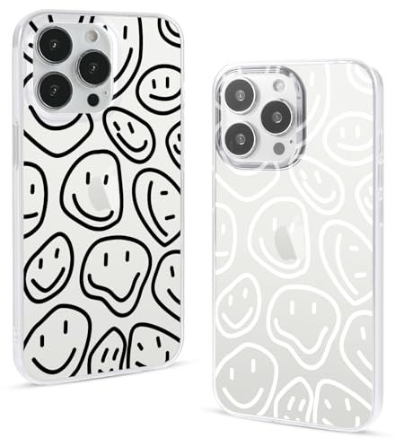 ZhuoFan 2 Stück Hülle für iPhone 12 Mini 5,4, Durchsichtig Handyhülle Aesthetic Lächeln Muster Motiv, Dünn Stoßfest Kratzfeste Weich Silikon TPU Schutzhülle Transparent Case, Schwarz & Weiß