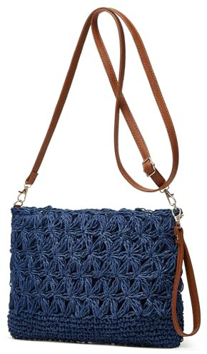 Sacs de plage en paille pour femme, sac à main en rotin, sac d'été en paille tissée à la main, sac à main en raphia, sac à bandoulière carré, bleu