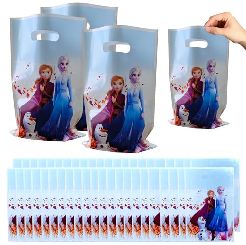 Frozen Geschenktüten, 50 Stück Tüten Mitgebsel Kindergeburtstag, Plastik Klein Geschenk Candybar Tüten zum Verpacken von Geschenken, Giveaways, Kindergeburtstag, Party, 25 x 16 cm