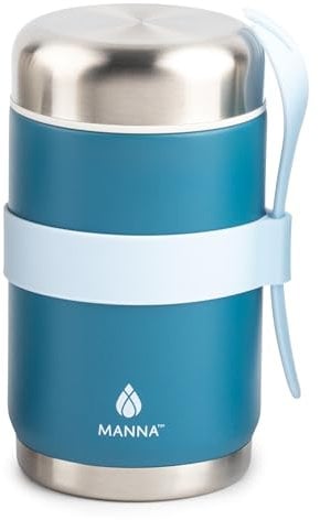 Manna Nourish Insulated Food Jar with Spork - 18 Oz - Steel Blue Powder