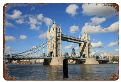 London Tower Bridge,Vintage-Stil, Metall, für Kneipen, Clubs, Cafés, Bars, Zuhause, Wanddekoration, Poster, Retro-20 x 30 cm (8 x 12 Zoll) D-12