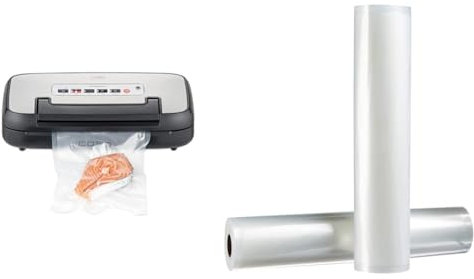 CASO VRH 590 advanced Vakuumierer - bis 125 Vakuumiervorgänge non-stop & Amazon Basics 28 cm x 500 cm, 2 Rollen für Vakuumierer