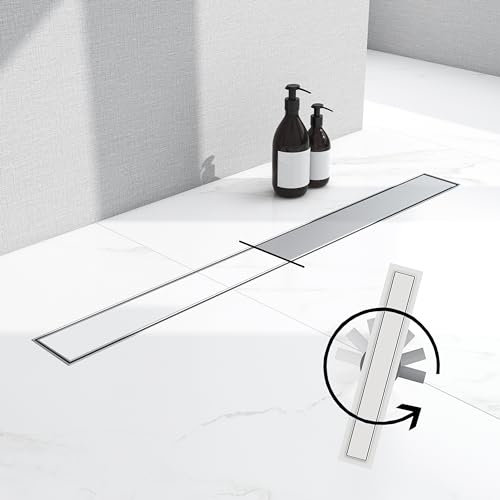 AICA caniveau de douche en acier inoxydable italien 2 en 1+siphon 360°, siphon de drainage au sol en carrelage, réglable en hauteur avec désodorisant – 120 cm