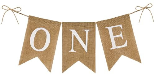 G2PLUS One Hochstuhl Banner 1. Geburtstag, Hochstuhl Girlande 1. Geburtstag, Erster Geburtstag Leinen Girlande, One Hochstuhl Banner für Baby 1. Geburtstag Party