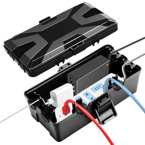 Wasserdichte Kabelbox Outdoor, Schwarz Stromkasten Außenbereich, Wasserdicht Schutzbox für Stecker, Elektrobox Wetterfeste Anschlussbox Abdeckungen Schützen Steckdose Zeitschaltuhr Plug Lichterketten