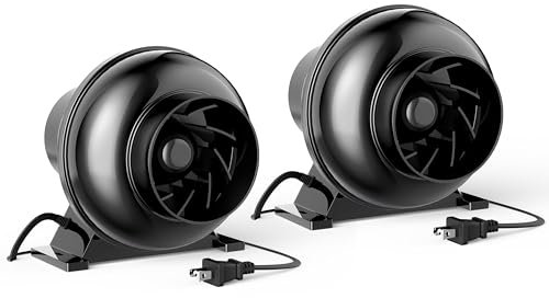 HealSmart 4 Inch Inline Duct Fan, 195 CFM Ventilation Fan, Exhaust HVAC Vent Blower for Hydroponics, Grow Tents, Basements, Attics, 2 Packs, Black