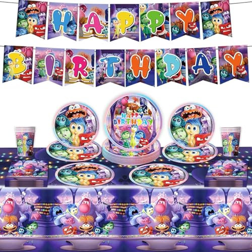 inside out compleanno, Inside Out Set di stoviglie per feste, per bambini, per bambini, per feste di compleanno e tavolo (viola)