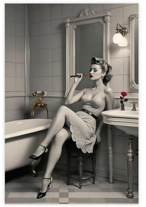 WLQZFRWV Vintage Pinup Badezimmer, Retro-Glamour-Leinwand-Poster, Schlafzimmer, Dekoration, Landschaft, Büro, Raumdekoration, Geschenk, 30 x 45 cm
