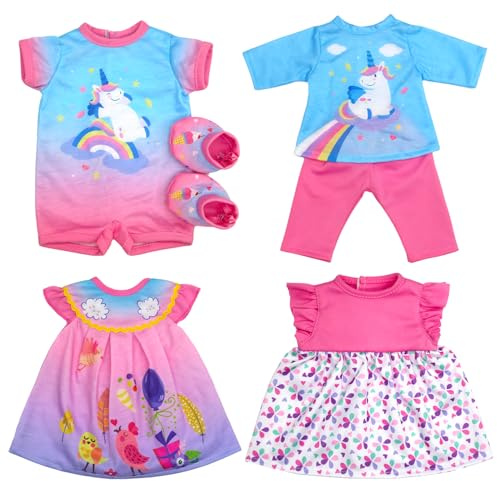 ZITA ELEMENT 4 Set Baby Doll Clothes for 13-16 Inch-Animals Plants Theme | 6 Pcs 14 Inch Doll Clothes Accessories Dress Outfits Include Skirts, Top, Pants, Jumpsuit Pretend Play, Doll Not Included