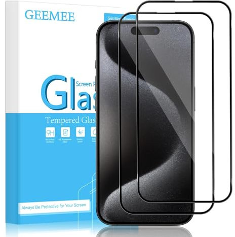 GEEMEE pour iPhone 15 Pro 6.1 2 Pièces Verre Trempé + 2 Pièces Caméra Arrière Protecteur, 9H Dureté HD Film Verre Trempé, sans Bulles Anti-Rayures Protecteurs d'écran - Noir