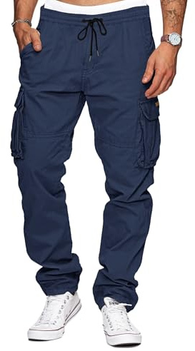 TARAINYA Pantalon Cargo Homme Coton Baggy Chino Cordon de Serrage avec Poches Bleu foncé L