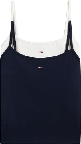 Tommy Jeans Damen 2er Pack Tops Essential Strap Top Stretch, Mehrfarbig (Ecru/Dark Night Navy), L