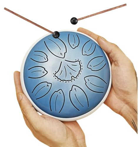 Zungentrommel 6 Zoll 11 Tönen, Steel Tongue Drum,Ginkgo Blätter Legierter Stahl, Steel Pan Schlaginstrument für Anfänger, Handpan Drum für Klangheilung Meditation Yoga (Blau)