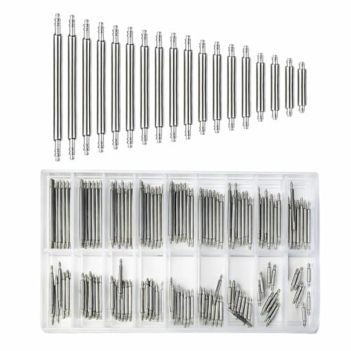 Funver Barrettes à Ressort Montre,144 Pièces Barrettes à Ressort, Kit de Réparation pour Bracelet de Montre Acier Inoxydable(8mm-25mm)