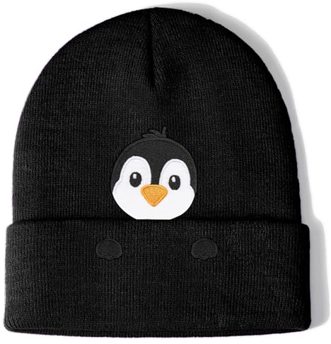 Aretas Pinguin Mütze Beanie Hut Geschenke für Damen Herren Penguin Geschenk Mit Pinguinen bestickte Strickmütze Lustige Süße Cartoon Tier Pinguine Deko