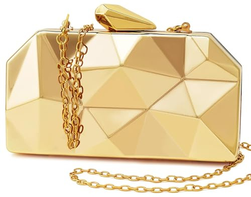 XINGSHUNFU Damen Metallic Abend-Clutch-Tasche, geometrische Abend-Clutch mit Rautenmuster und Kettenriemen für Hochzeiten, Partys und formelle Anlässe