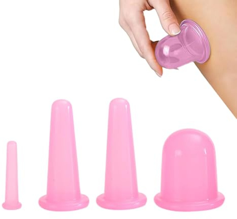 Juego de ventosas faciales para masaje facial y de ojos, juego de ventosas faciales de 4 piezas con cepillo exfoliante, ventosas de silicona, Anti Celulitis, Antienvejecimiento Reducción de Arrugas