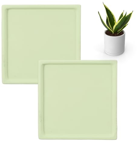 QUARKZMAN 2 Stück Quadratische Pflanzuntersetzer 12 x 12 cm Keramik Übertöpfe Für Pflanzen Hochwertige Blumentopfuntersetzer Für Innen Und Außen Hellgrün