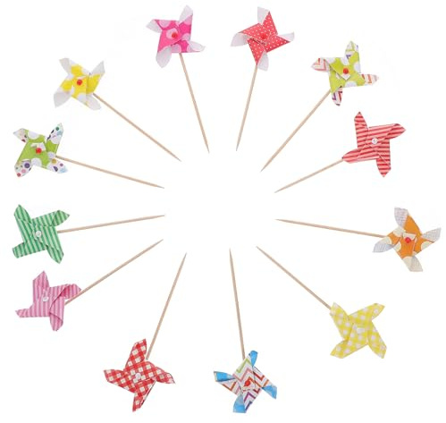 Alipis 24pcs Windmill Cake Toppers Rotatable Cake Ornaments Cupcake Picks Party Baking Decorations for ’s Birthday and Celebration