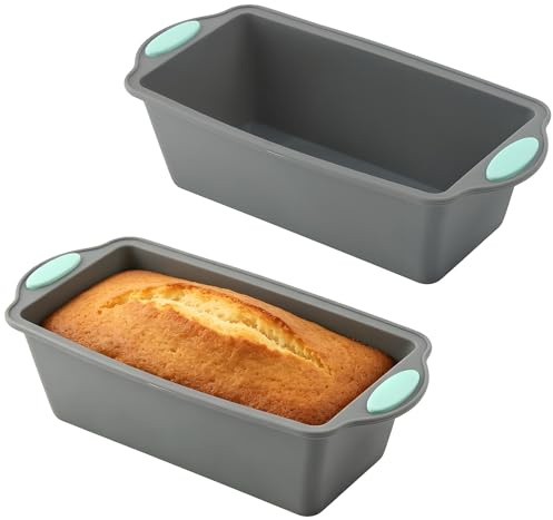 Binmiza 2 Pcs Silicone Loaf Pan, Nonstick Bread Baking Moulds with Reinforced Frame, Heat Resistant Rectangular Trays for Meatloaf, Pound Cake and Lasagna, Easy Release(26x12x5.7cm)