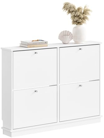 SoBuy Schuhschrank Schmal - Extrem Schmal 18Cm, Passt Große Schuhe Bis EU 47, Schmaler Schuhschrank für Eingänge, Flure, kleine Wohnungen, Platzsparend - 105×18×78cm - FSR216-W