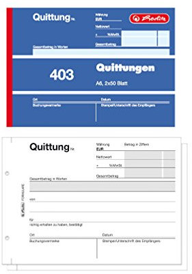Herlitz Quittungsblock 403, A6 quer, 2 x 50 Blatt (10er Pack)