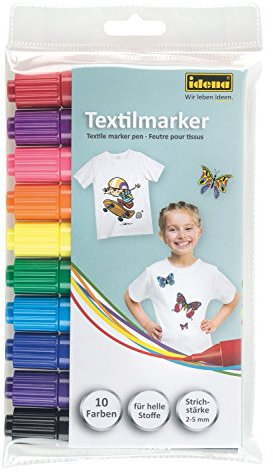 Idena 60035 - Textilmarker für helle Stoffe, 10er Set (1 Packung, 10 Farben)