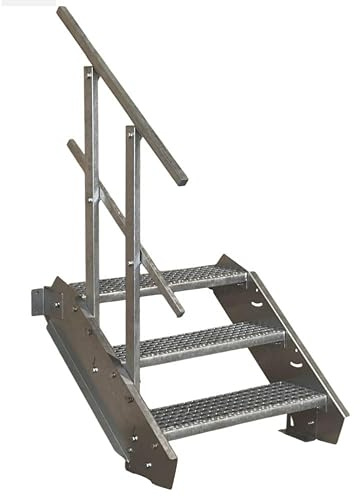 Escalier en acier avec garde-fou d’un seul côté, escalier d’extérieur solide, escalier stable pour le secteur industriel avec accessoires