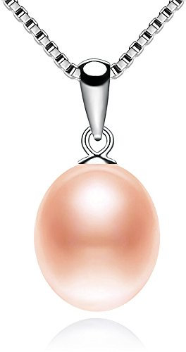 Kim Johanson Damen Perlenkette Paula aus 925 Sterling Silber mit einer echten rosa Süßwasser Perle Halskette mit Anhänger inkl. Schmuckbeutel