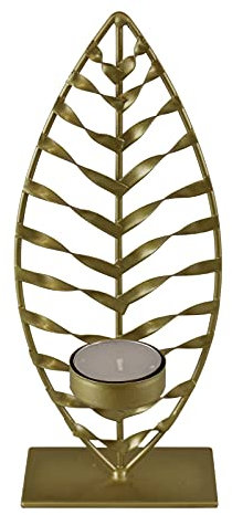 Carousel Home and Gifts Beautiful Gold Finish Leaf Shaped Palm Silhouette Tealight Candle Holder