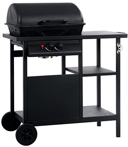 vidaXL Barbecue e Griglia a Gas con 3 Ripiani 2 Ruote Robusto Elegante Grill Cucina Griglia Ibrida per Esterni Nero in Acciaio Verniciato