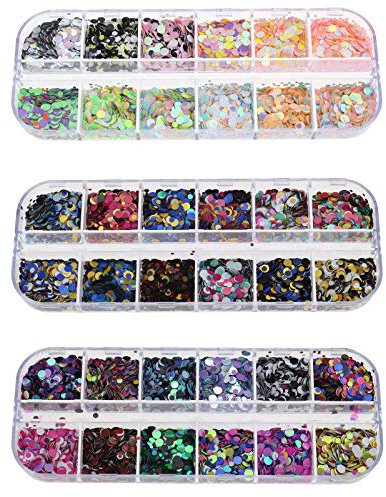 Create idea 3 Pack Multicolour Nail Glitter Paillettes Set Assorted Round Thin Shining Foils Flakes Art Supplies Decoration Manicure Make Up DIY Decals for Face Body Hair