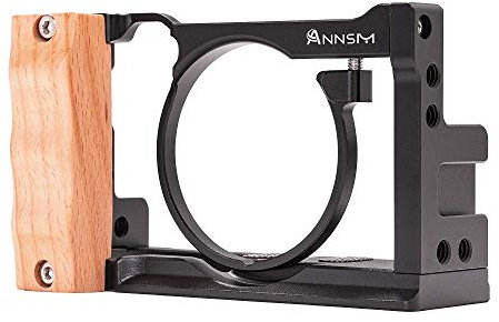 ANNSM Kamerakäfig Video-Rig für Sony RX100 VII & VI Kompaktkameras mit Holzgriff, Rahmen aus Aluminiumlegierung, kompakt, leicht, Schwarz