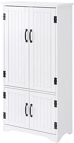 HOMCOM Buffet de Cuisine Armoire de Cuisine contemporaine Multi-rangements 2 placards 3 étagères MDF Panneaux Particules Blanc