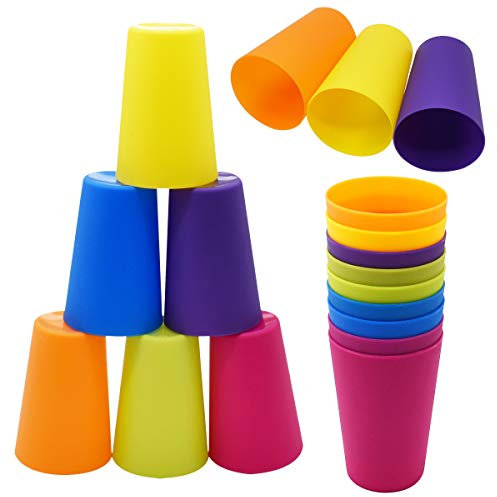 Saijer Color Plastic Drinking Cups, 18pcs Reusable Stacking Plastic Cup Children Cup Water Cup Drink Kits for Parties Weddings Camping Beaches and Picnics(6 Colors)