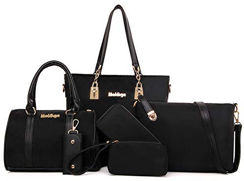 Chikencall Frauen 6Pcs Set Handtasche Geldbörsen Nylon Top Griff Tasche Lässige Umhängetasche Damen Working Shopping Schultertaschen Schulranzen Handtasche