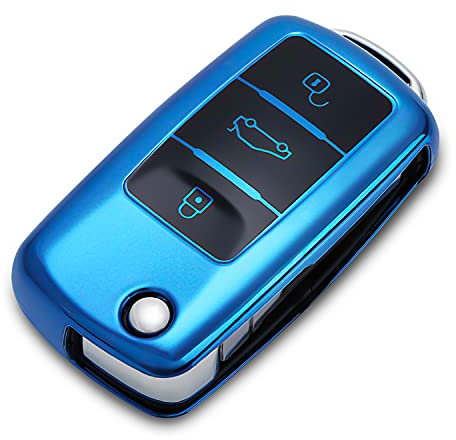 QBUC Autoschlüssel Hülle für VW, TPU Staubdicht Schlüsselbox Autoschlüsselschutz,Schlüsselhülle Cover für VW Polo/Santana/Jetta (Blau)