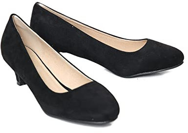 Bismaa Women Mens Unisex Round Toe Low Kitten Heel Plus Size Work Shoes (Black Suede, Numeric_9)