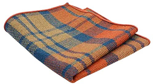 DB Dickie Bow Einstecktuch aus Tweed, Tartan-Muster, Orange und Blau, geeignet für formelle Kleidung, Büro, Hochzeiten, Partys, Bräutigam und Trauzeugen, Olivgrün meliert, 23cm x 23cm