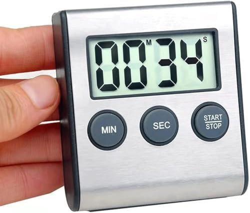 Kyzistn Digital Kitchen Timer, Magnetic Stainless Steel Timer with Loud Alarm For Cooking, Baking, Sports Games (AAA Battery Included)