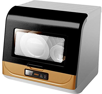 Table Top Dishwasher with 6 Place Settings Portable Mini Dish Washer Freestanding Automatic 75 High Temperature LED Display 5 Washing Functions Rotary Spray 360° Azimuth 1200W,White (Gold)