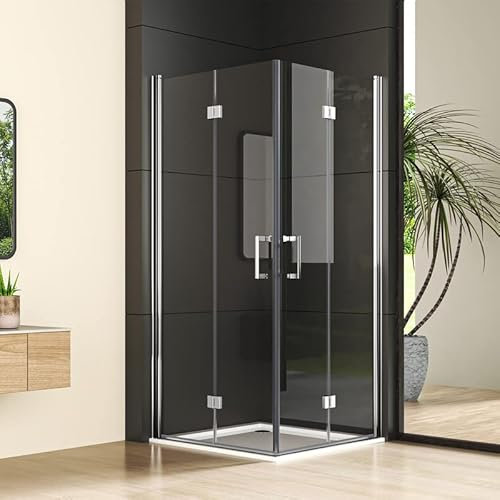 Duschkabine Eckeinstieg, Falttür beide Seiten faltbar Duschabtrennung 90x90 cm Falttürkabine Duschtür 6mm NANO Glas Doppel Duschtür Höhe 195cm Falttürkabine Drehfalttür