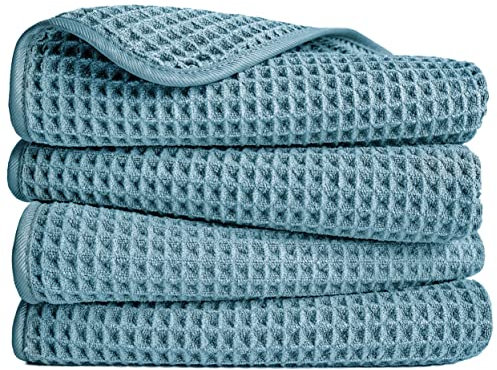 Polyte - Mikrofaserhandtuch - fusselfrei & schnelltrocknend - Waffelstruktur - Grün - 40 x 76 cm - 4 Stück