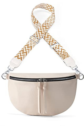 Jiliyote Crossbody Bag Damen mit Breitem Wechselgurt Leder Bauchtasche Damen Leder Breiter Gurt mittelgroße Crossbag Damen Gürteltasche für Festival Reise Alltag
