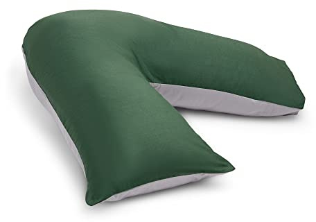 C Stores Large V Pillow with 2 Tone Pillowcase Extra Filled Cushioning Support for Head, Neck & Back – Non Allergenic (V Pillow with 2 Tone GREEN/GREY Cover)