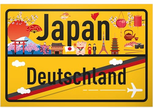 DankeDir! Japan Deutschland Ortsschild - Schild 30 x 20 cm - Geschenk Idee Gutschein Reise Urlaub Reisegutschein Männer & Frauen Geldgeschenk Abschiedskarte Geschenkidee Deko Karte