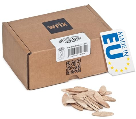 WFix Tasselli Piatti Misura 0 | 250 in Faggio Massiccio | Compatibile Con Fresa e Fresatrice Lamellare | Per Legno Come Lamello